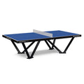 Heemskerk Tango outdoor table tennis table with blue top, steel net and black V-shaped legs