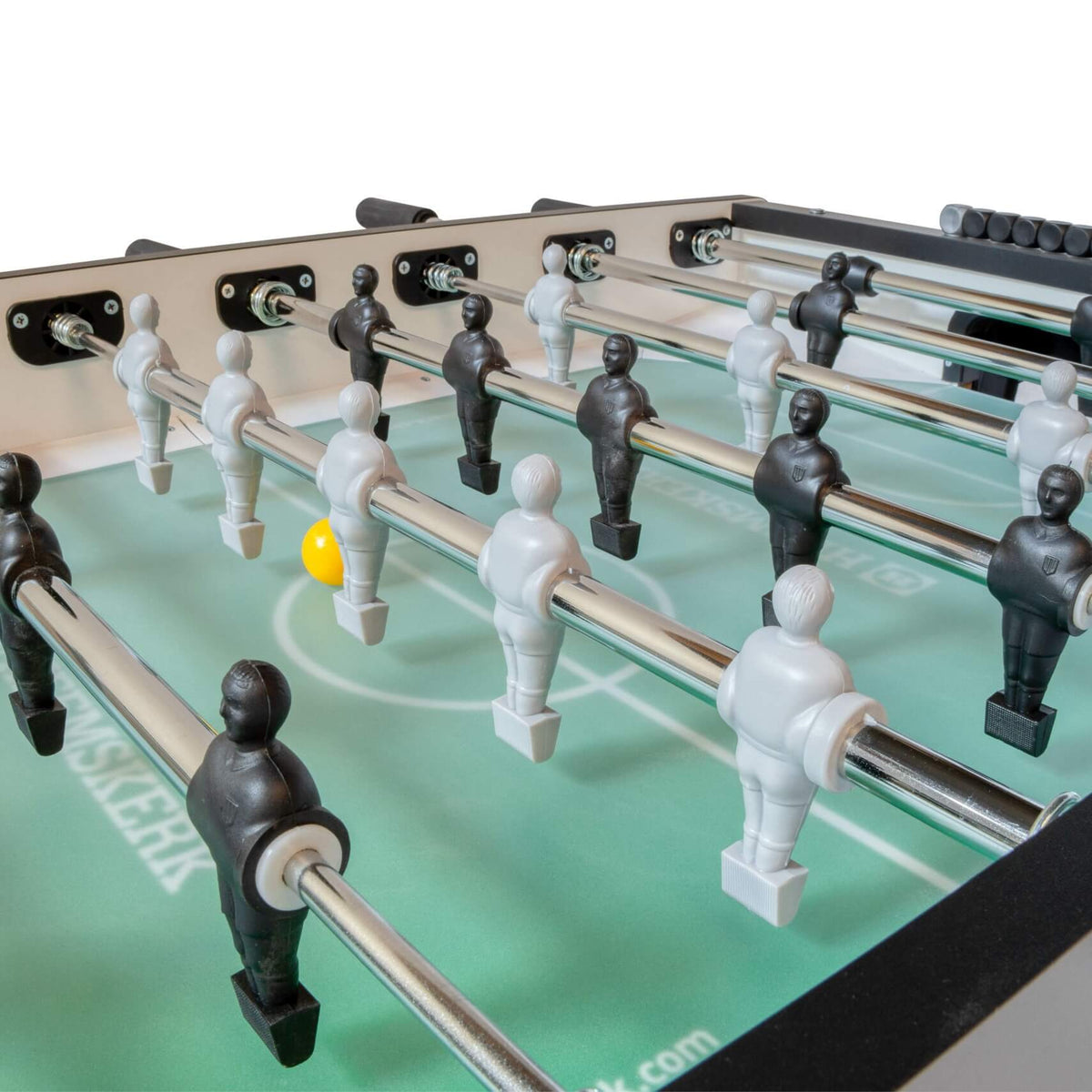 Playing field with black and grey players on the Heemskerk Time Out football table