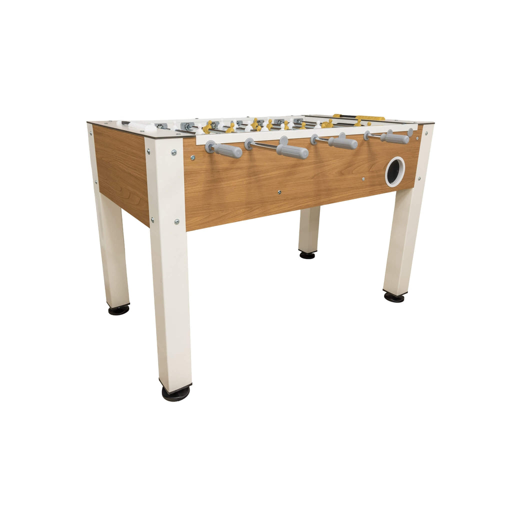 Heemskerk Vittorio football table with oak-effect cabinet and white legs