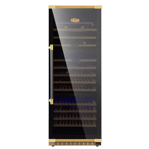 Kaiser Art Deco 3 zone wine cooler in anthracite black with antique gold fittings, front view