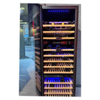Kaiser Art Deco 3 zone wine cooler filled with wine bottles, front view