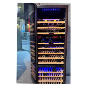 Kaiser Art Deco 3 zone wine cooler filled with wine bottles, front view