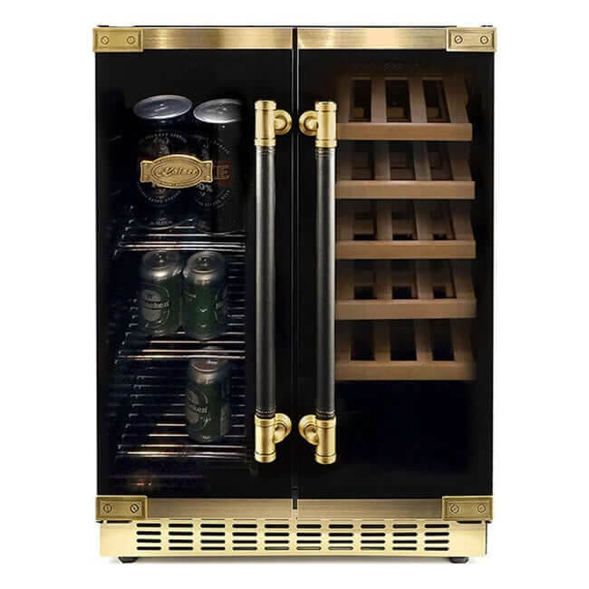 Kaiser Art Deco beer and wine cooler filled with drinks, beer on one side and wine on the other
