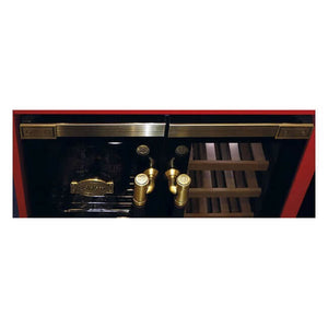 Close-up of the gold handles and fittings on a Kaiser Art Deco beer and wine cooler