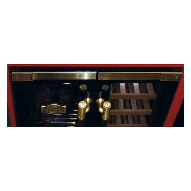 Close-up of the gold handles and fittings on a Kaiser Art Deco beer and wine cooler
