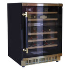 Kaiser Art Deco wine fridge with black leather-covered handle and gold fittings, front view
