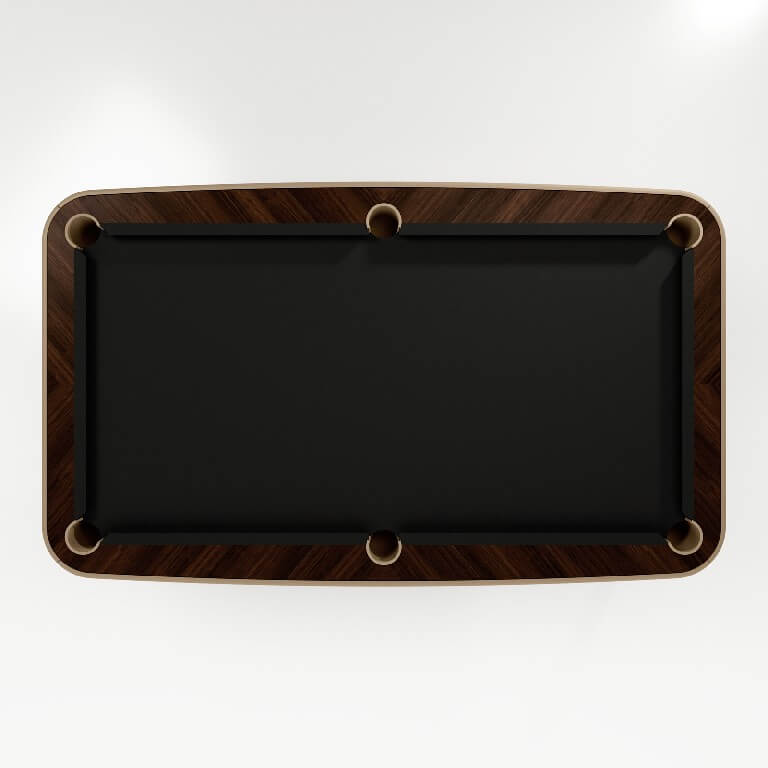 Top view of the Luxury Dandy with black cloth framed by an ebony makassar top rail
