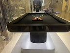 Black Luxury Mono pool table with racked balls and crossed cues