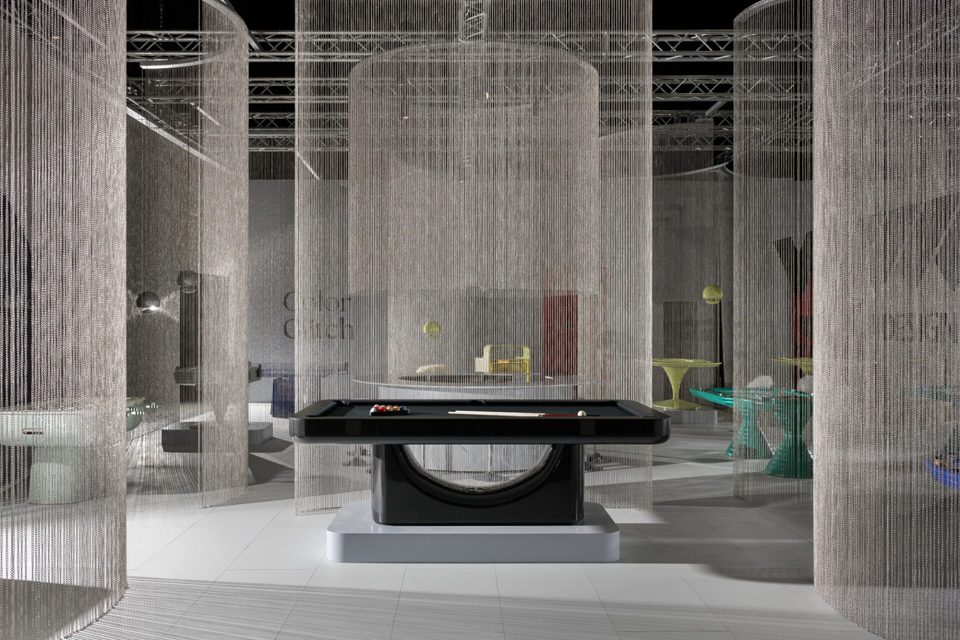 Black Luxury Mono pool table in a showroom