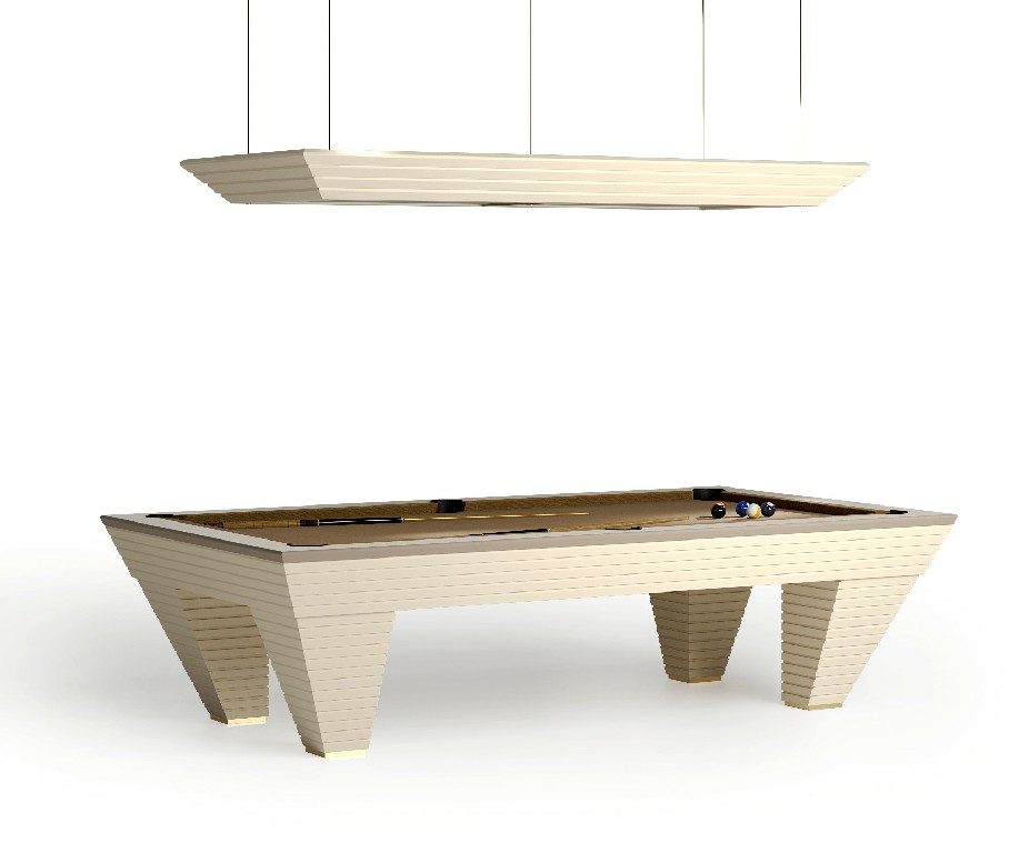 Cream Luxury Newde pool table with a matching light on a white background
