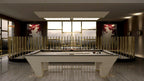 Cream Luxury Newde pool table in a panoramic room with gold accents