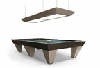 Taupe Luxury Newde pool table with green cloth and a matching light on a white background