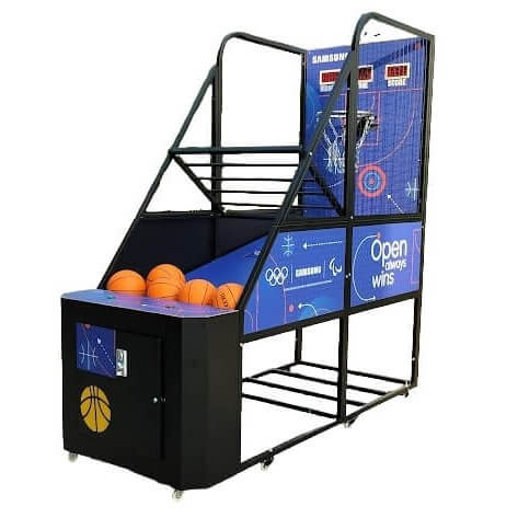 Blue basketball arcade machine from the side