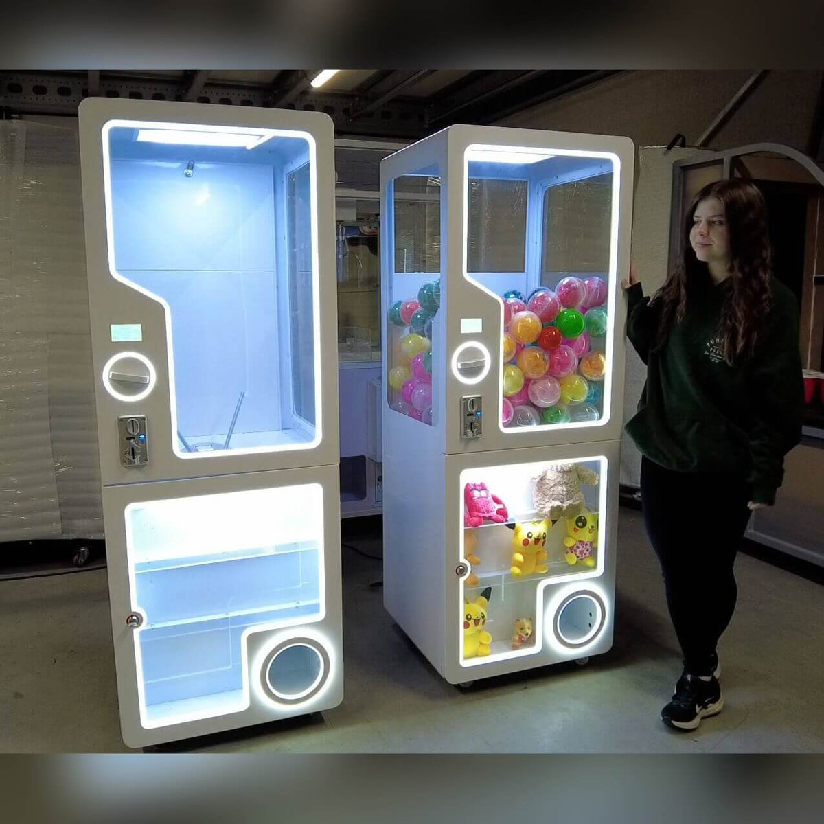 Capsule vending kiosk in use in a shop