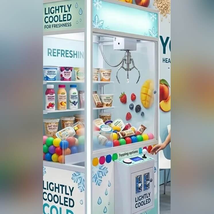 Cooled claw machine stocked with chocolate bars