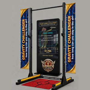 MadeForArcade dead hang challenge machine with bar and screen