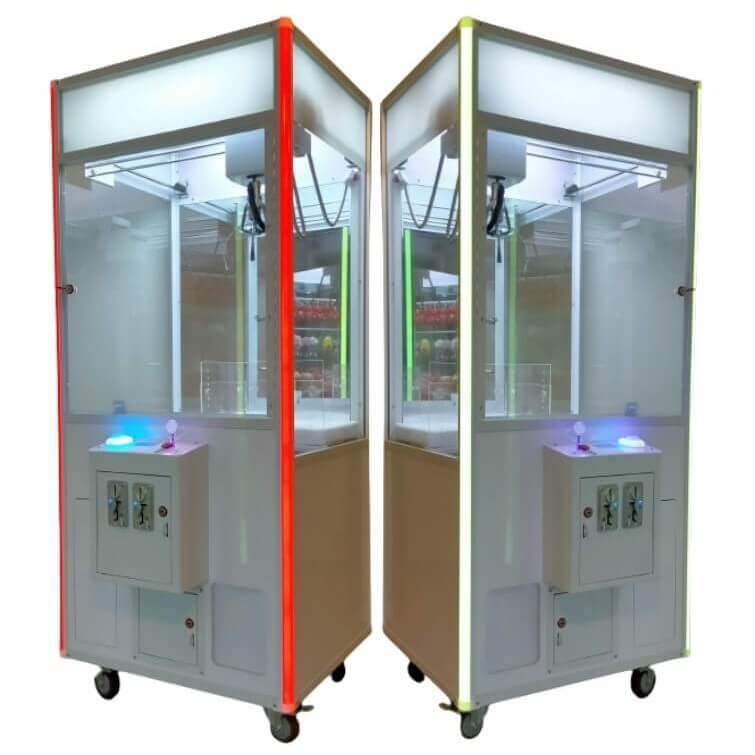 Snowy white and carbon black DIY claw machines side by side
