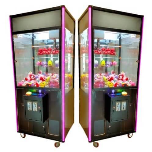 Two carbon black DIY claw machines with LED columns