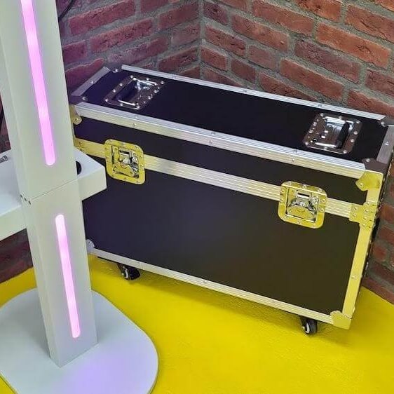 Photo booth packed in its flight case