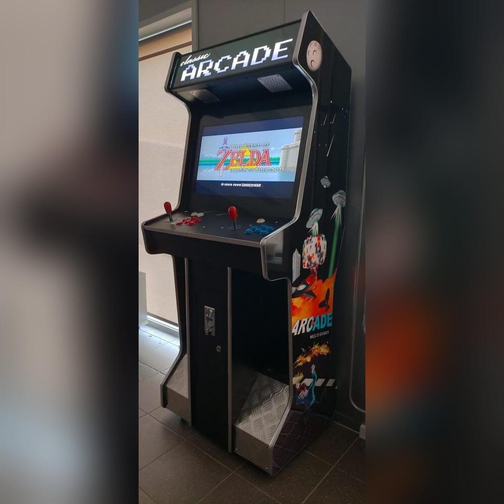 Full-size arcade machine with classic decals