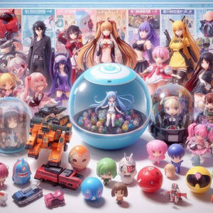 A collectable figure inside a clear capsule on display