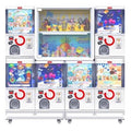 MadeForArcade gashapon vending wall with six capsule machines and a lit centre display case