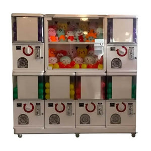 MadeForArcade GashaPro gashapon wall with six capsule machines and a two-storey display window
