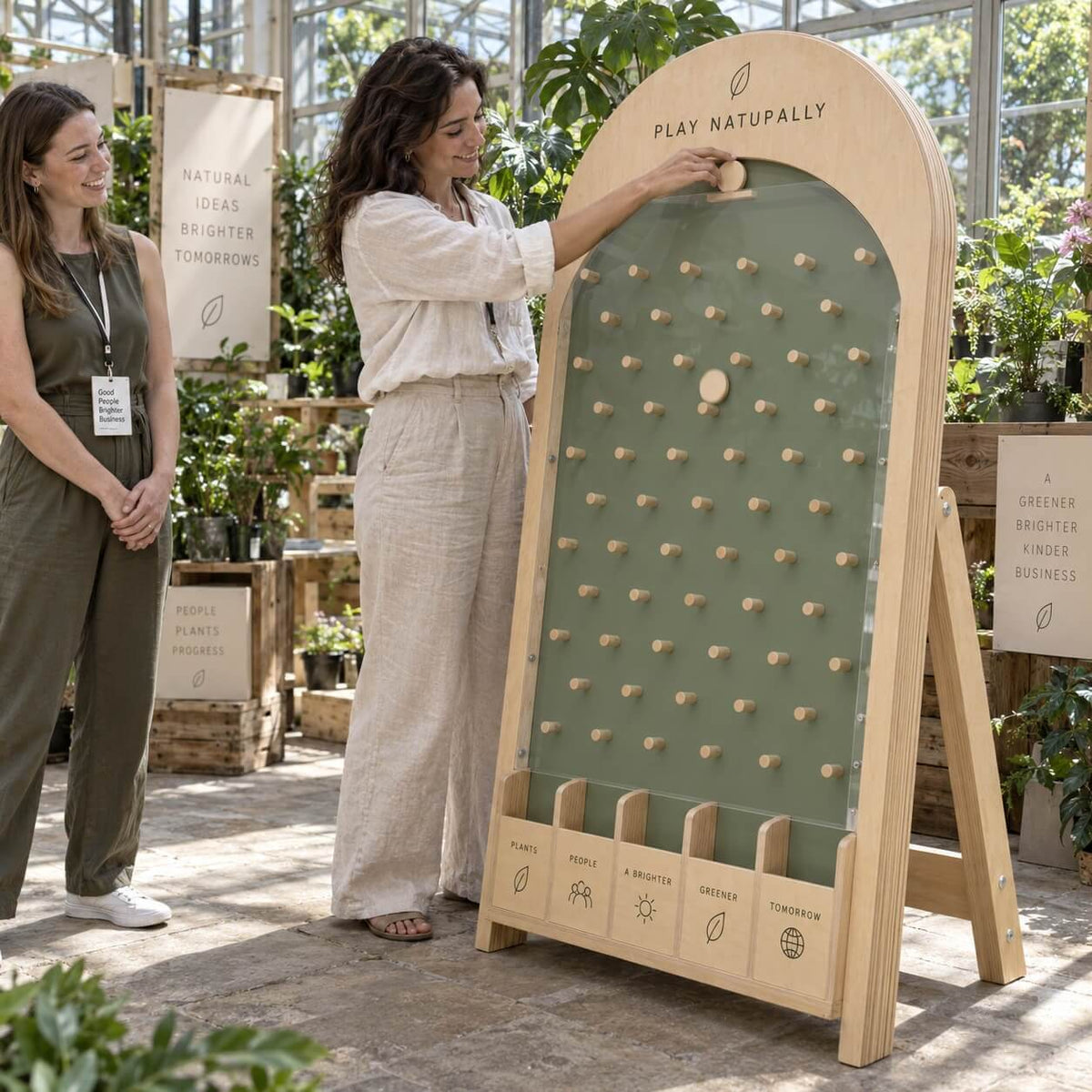 Wooden Plinko board on legs