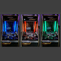 Three Gold Digger Premium RGB coin pushers lit blue, red and green