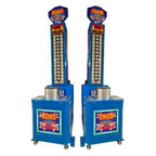 Two blue MadeForArcade Hercules high striker towers