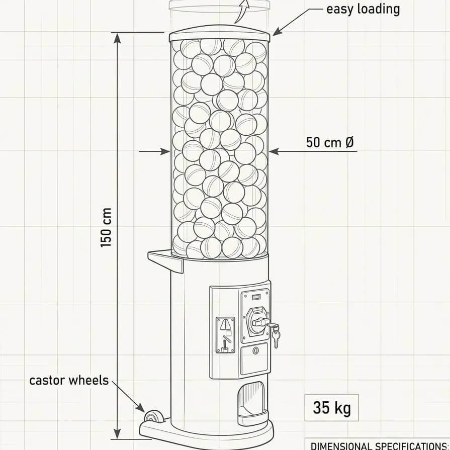 Manual capsule dispenser tower dimension drawing