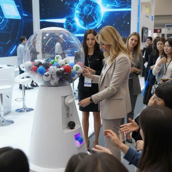 MadeForArcade MEGA gumball machine being played at a busy event