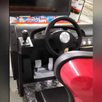 Driver's view of the racing simulator cockpit