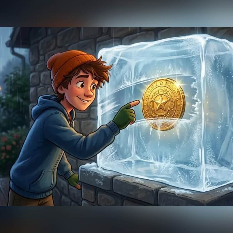 Touchscreen game graphic with a frozen coin