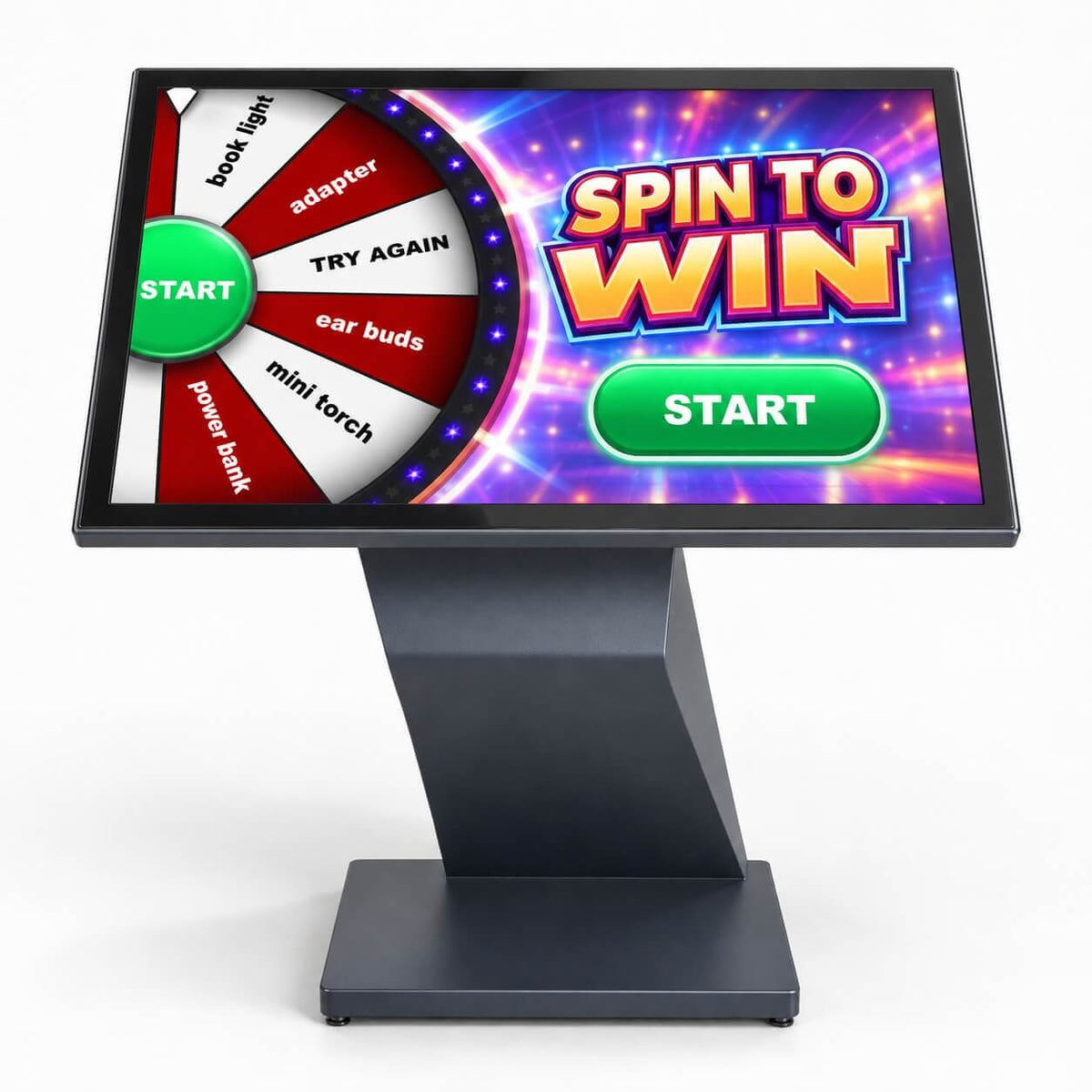 Prize wheel kiosk at an exhibition stand