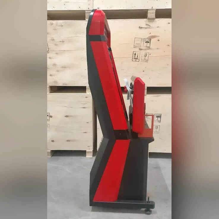 Red Vewlix arcade cabinet from the side
