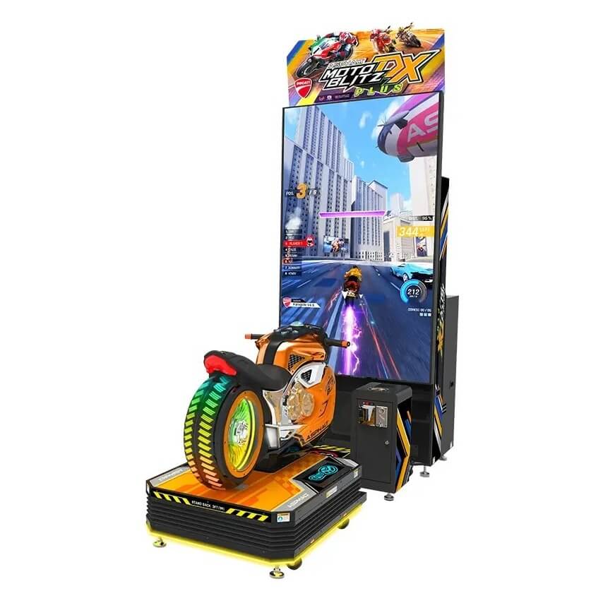 Moto Blitz DX Plus single-seat motorbike racing arcade machine with 85 inch screen