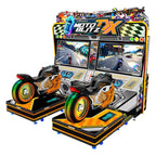 Moto Blitz DX twin motorbike racing arcade machine with two motion bikes and screens