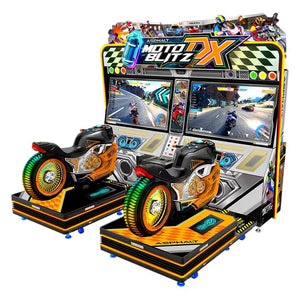 Moto Blitz DX twin motorbike racing arcade machine with two motion bikes and screens