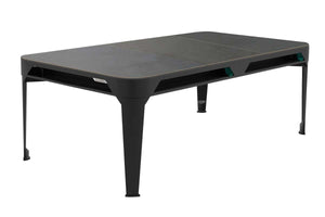 Stone-effect protective cover fitted over the Cornilleau Hyphen Outdoor 7ft pool table in Black