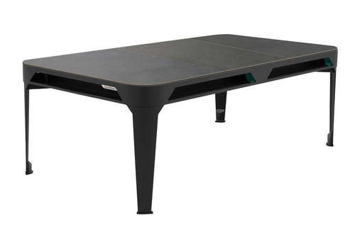 Stone-effect protective cover fitted over the Cornilleau Hyphen Outdoor 7ft pool table in Black