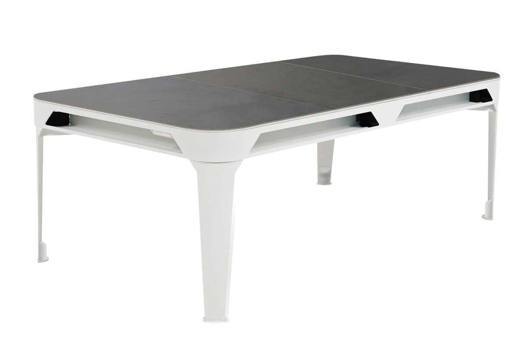Stone-effect protective cover fitted over the Cornilleau Hyphen Outdoor 7ft pool table