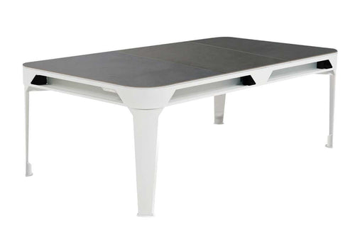 Stone-effect protective cover fitted over the Cornilleau Hyphen Outdoor 7ft pool table