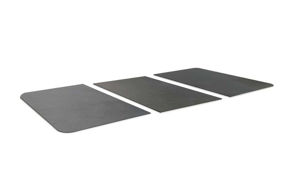 Stone-effect protective cover fitted over the Cornilleau Hyphen Outdoor 7ft pool table