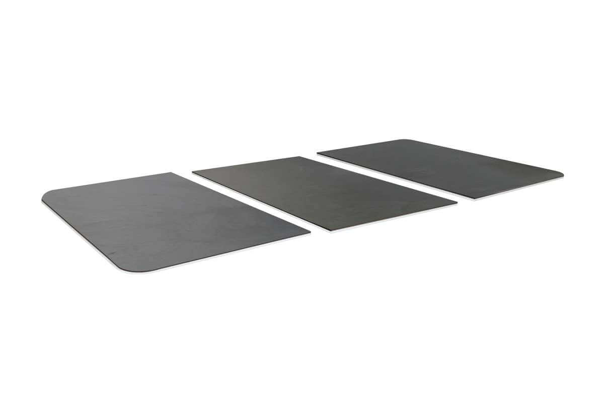 Stone-effect protective cover fitted over the Cornilleau Hyphen Outdoor 7ft pool table