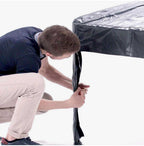 PVC protective cover fitted over the Cornilleau Hyphen Outdoor 7ft pool table, close view