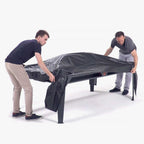 PVC protective cover fitted over the Cornilleau Hyphen Outdoor 7ft pool table, alternate view
