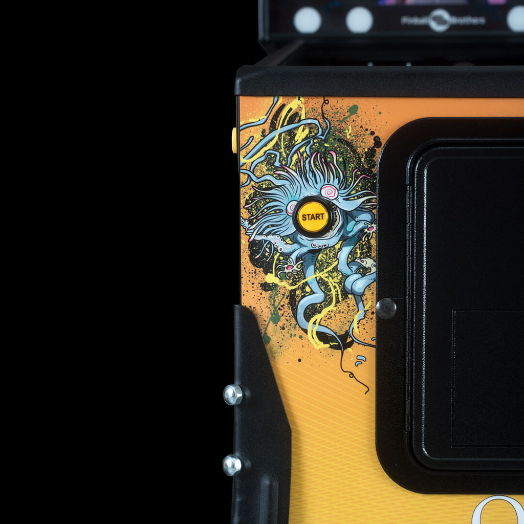 Queen Champions Edition Pinball Machine orange cabinet artwork detail