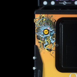 Queen Champions Edition Pinball Machine orange cabinet artwork detail