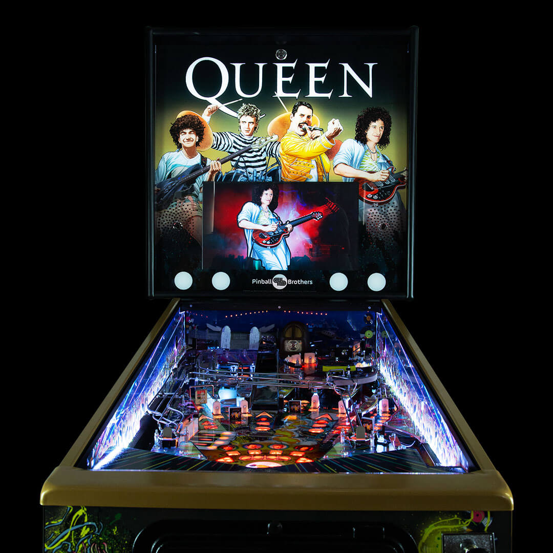 Queen Rhapsody Limited Edition Pinball Machine front view with gold trim